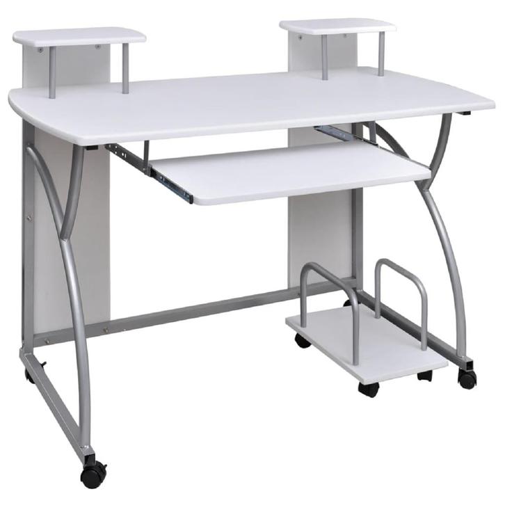 vidaXL Computerbureau 110x52x88,5 cm bewerkt hout wit, Huis en Inrichting, Bureaus, Nieuw, Verzenden