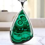 Zilver hanger met natuurlijke malachiet. - Hoogte: 62 mm -