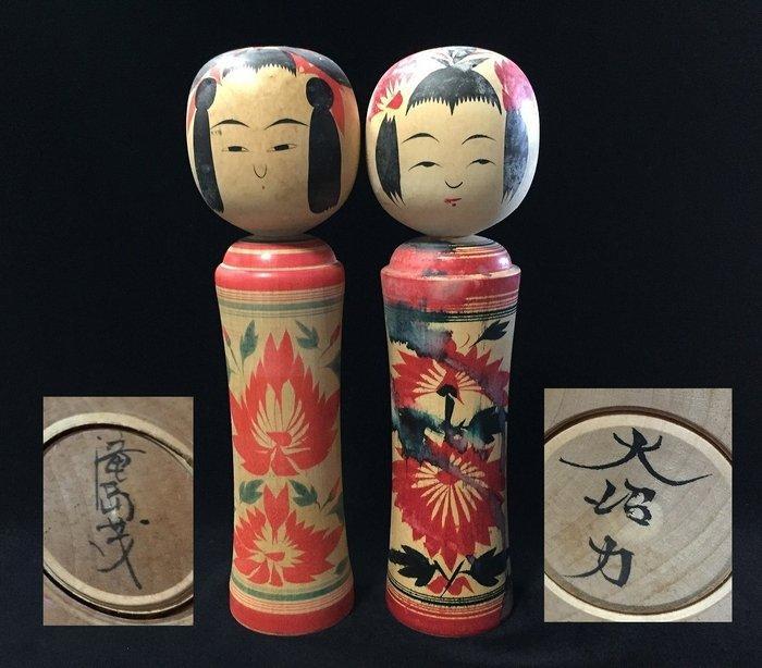 Set van 2 / Japanse vintage houten Kokeshi-pop (H:24cm) -, Antiek en Kunst, Curiosa en Brocante