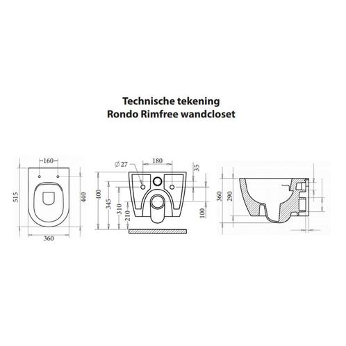Wandcloset Sanicare Rondo Compact Rimfree Met Bidetsproeier, Doe-het-zelf en Verbouw, Sanitair, Ophalen of Verzenden