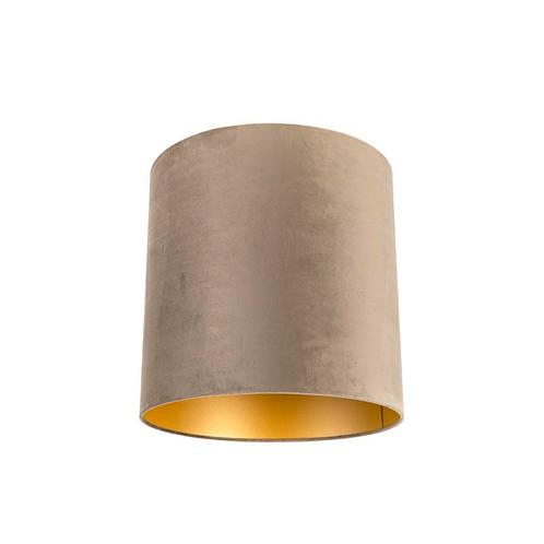 Velours lampenkap taupe 40/40/40 met gouden binnenkant, Huis en Inrichting, Lampen | Lampenkappen, 25 tot 50 cm, Overige vormen