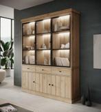 Meubella | Buffetkast eiken 182cm - Vitrinekast met LED, Huis en Inrichting, Kasten | Buffetkasten, 150 tot 200 cm, Nieuw, Modern