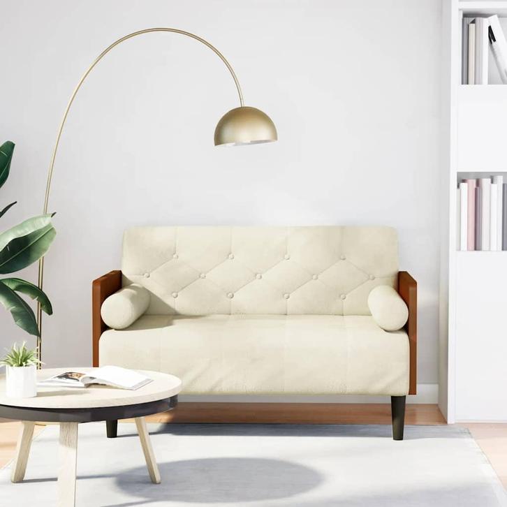vidaXL Loveseat bank met bolsters crème 110 cm fluweel, Huis en Inrichting, Banken | Bankstellen, Nieuw, Stof, Verzenden