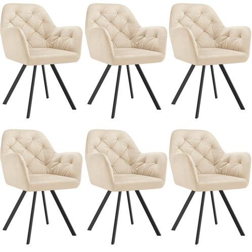 Fluwelen draaistoel Lucia, gestoffeerd - crème, Set van 6, Huis en Inrichting, Stoelen, Verzenden