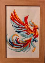 Kleurrijk geborduurde Feniks Schilderij 10×15 cm, Huis en Inrichting, Minder dan 50 cm, Oorspronkelijke maker, Overige typen, Nieuw