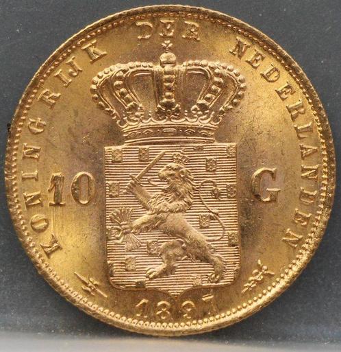Nederland. Wilhelmina. 10 Gulden 1897 over 1897 - variety, Postzegels en Munten, Munten | Europa | Niet-Euromunten