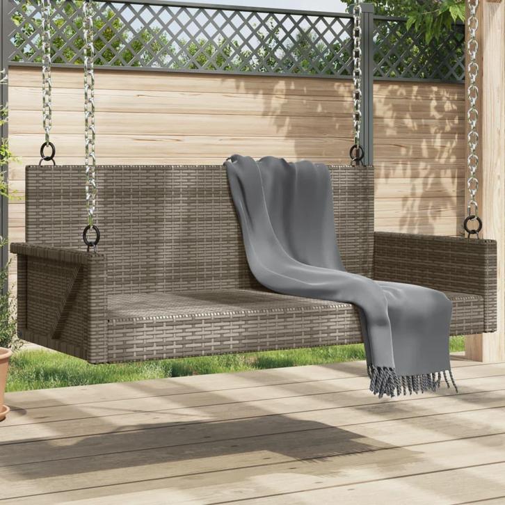 vidaXL Schommelbank 119x56x48 cm poly rattan grijs, Tuin en Terras, Tuinbanken, Nieuw, Rotan, Verzenden