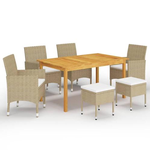 vidaXL 7-delige Tuinset beige, Tuin en Terras, Tuinsets en Loungesets, Tuinset, Nieuw, 6 zitplaatsen, Hardhout, Verzenden
