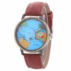 Fako® - Horloge - Mini World - Vliegtuig - Donkerbruin, Nieuw, Verzenden