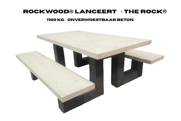 Rockwood® Betonnen Picknickset The Rock 2.00m, Tuin en Terras, Picknicktafels, Nieuw, Hout, Rechthoekig, Ophalen of Verzenden