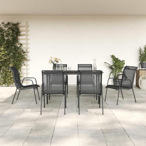 vidaXL 7-delige Tuinset textileen en staal zwart, Tuin en Terras, Tuinsets en Loungesets, Tuinset, Nieuw, 6 zitplaatsen, Rvs, Verzenden