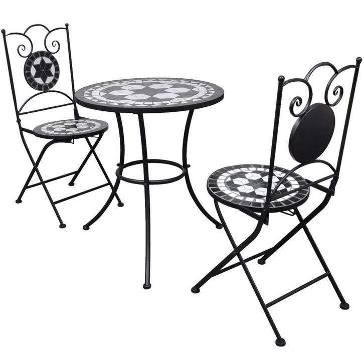 vidaXL 3-delige Bistroset keramische tegel zwart en wit, Tuin en Terras, Tuinsets en Loungesets, Nieuw, 3 zitplaatsen, Overige materialen