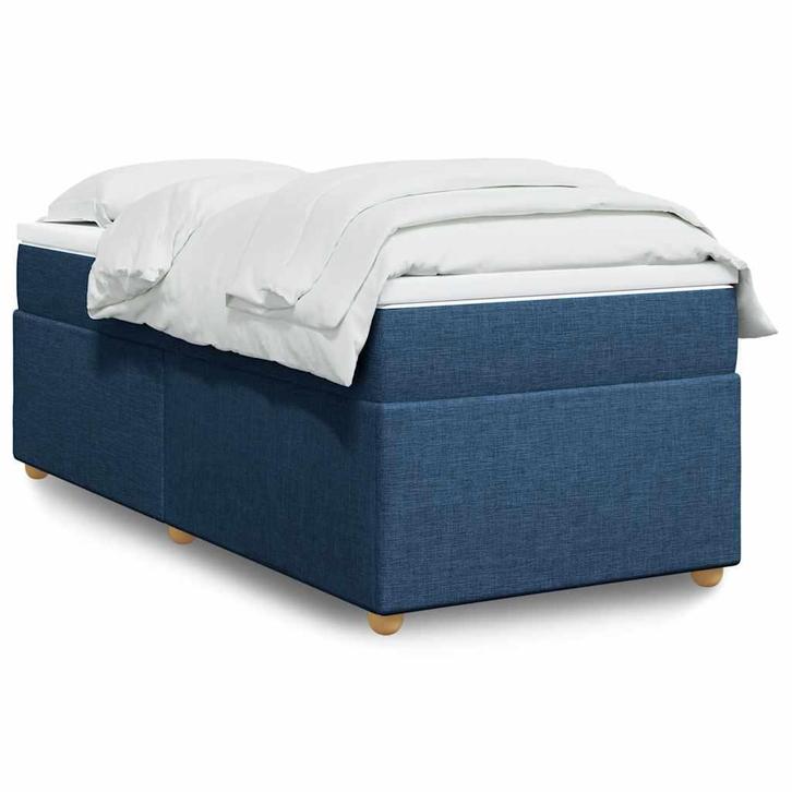 vidaXL Boxspring met matras stof blauw 100x200 cm, Huis en Inrichting, Slaapkamer | Bedden, 100 cm, 200 cm, Blauw, Eenpersoons