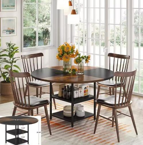Ronde Eettafel 120 cm – Rustiek Wit & Bruin voor 4–6 Pers, Huis en Inrichting, Tafels | Eettafels, Nieuw, Verzenden
