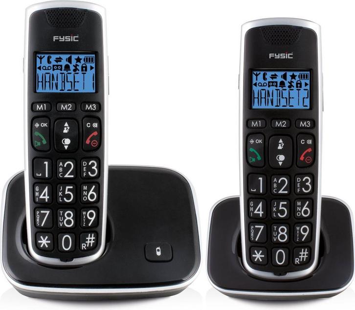 Fysic FX-6020 - Big Button Dect telefoon - 2 handsets - Zwar, Telecommunicatie, Mobiele telefoons | Toebehoren en Onderdelen, Nieuw