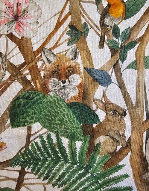 Stof Mountain Paradise met bosdieren - Natuurlijk ontwerp, Antiek en Kunst, Antiek | Kleden en Textiel