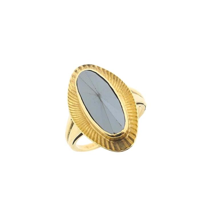 Vintage gouden ring met hematiet (ovaal facet, geelgoud), Sieraden, Tassen en Uiterlijk, Ringen, Dame, Met edelsteen, Overige kleuren