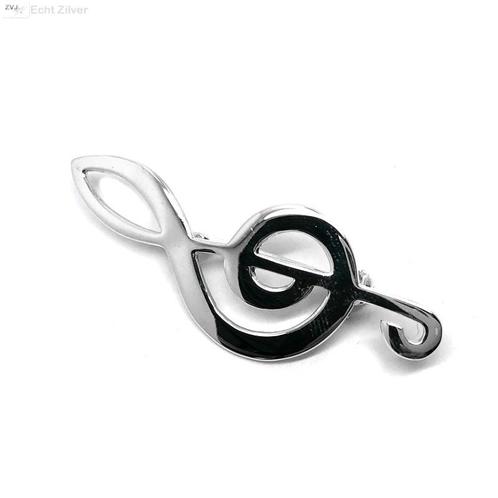 Zilveren broche vioolsleutel muzieknoot, Sieraden, Tassen en Uiterlijk, Broches, Nieuw, Verzenden