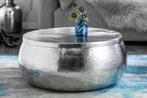 Ronde salontafel ORIENT STORAGE 70cm zilver metaal met, Huis en Inrichting, Tafels | Salontafels, Nieuw, Ophalen of Verzenden