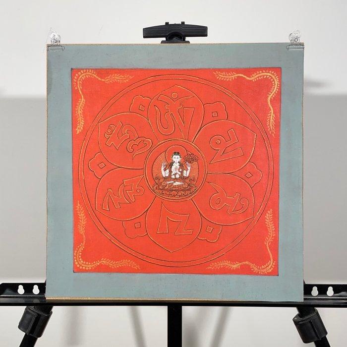 Mandala Lotus with Avalokitevara Boddhisatva - Thangka, Antiek en Kunst, Antiek | Overige Antiek