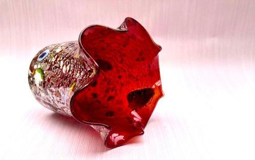 Murano - CC Zecchin - Vaas - Rode zakdoekvaas met bladzilver, Antiek en Kunst, Antiek | Glas en Kristal