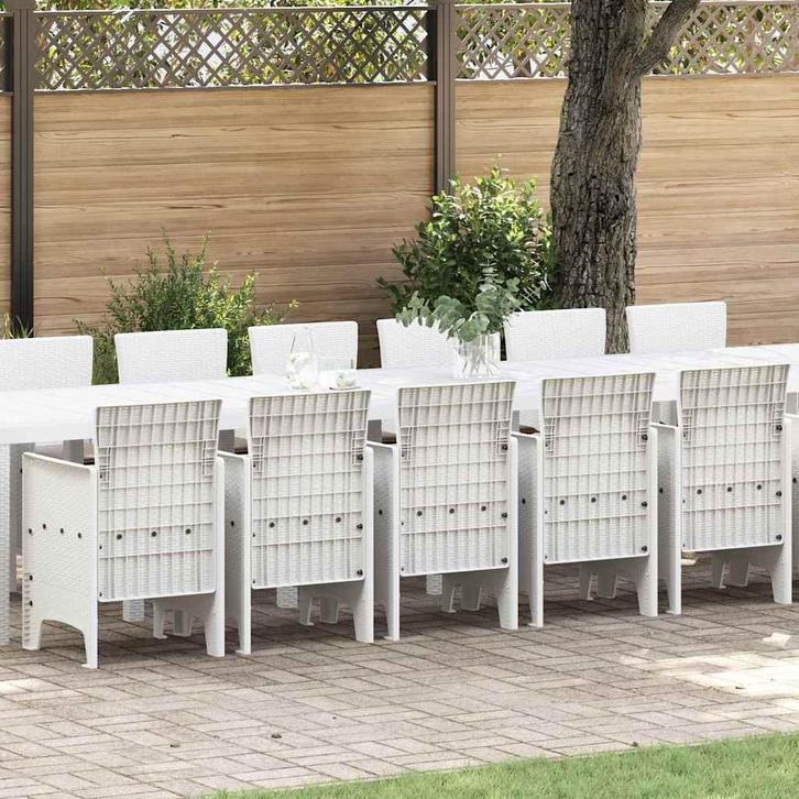 vidaXL Tuin Eetset 17 pcs Wit Polt riet, Tuin en Terras, Tuinsets en Loungesets, Nieuw, Rotan, Verzenden