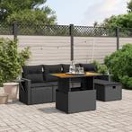 vidaXL 6-delige Loungeset met kussens poly rattan zwart, Verzenden, Nieuw, Rotan, Loungeset