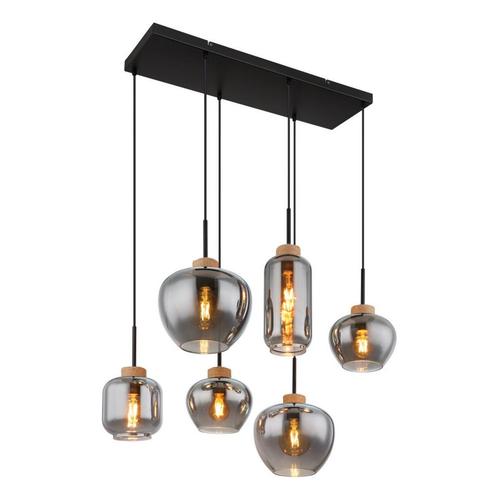 Hanglamp MATT 80.0 cm 6-lichts Zwart, Smoked, Huis en Inrichting, Lampen | Hanglampen, 75 cm of meer, Nieuw, Metaal, Ophalen of Verzenden