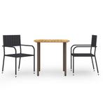 vidaXL 3-delige Tuinset poly rattan zwart, 2 zitplaatsen, Nieuw, Tuinset, Verzenden