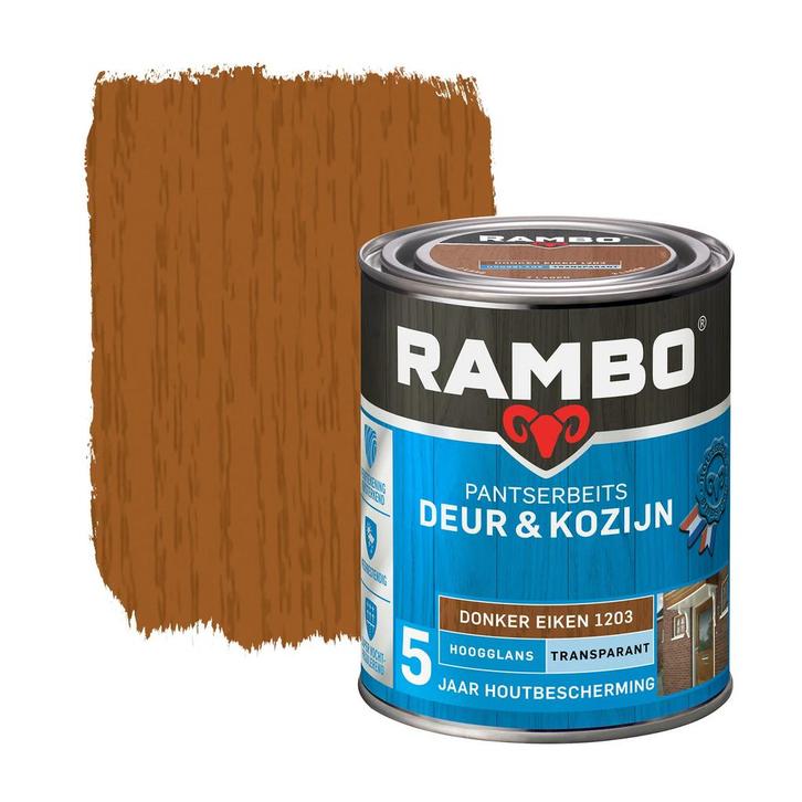 Rambo Pantserbeits Deur & Kozijn Transparant Donker Eiken, Doe-het-zelf en Verbouw, Verf, Beits en Lak, Beits, Nieuw, Minder dan 5 liter
