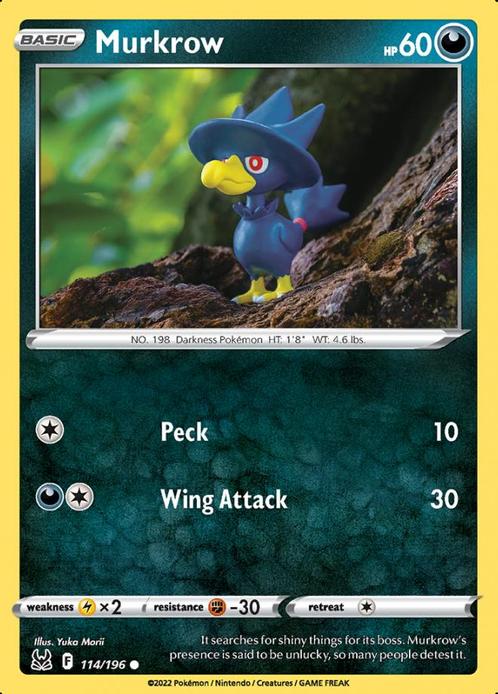 Murkrow 114/196 Lost Origin, Hobby en Vrije tijd, Verzamelkaartspellen | Pokémon, Losse kaart, Nieuw, Foil, Ophalen of Verzenden
