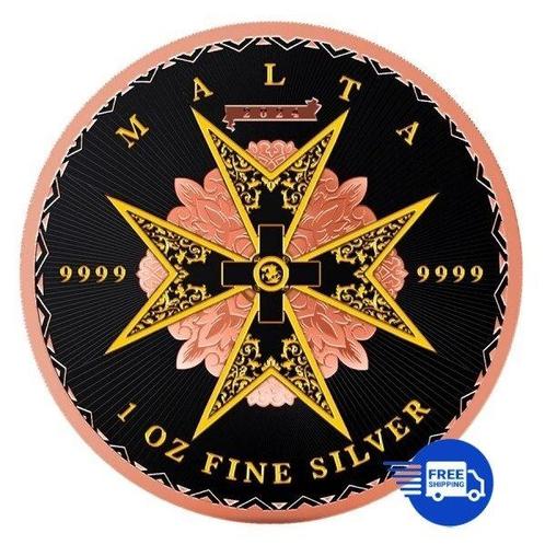 Malta. 5 Euro 2024 Maltese Cross - Black Platinum Rose Gold, Postzegels en Munten, Munten | Europa | Niet-Euromunten