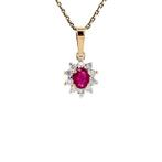 Gouden entourage hanger met diamant en robijn 14 karaat*, Sieraden, Tassen en Uiterlijk, Kettinghangers, Verzenden, Zo goed als nieuw