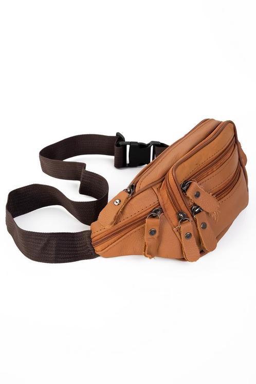 Heuptasje Echt Leer Vakjes Fanny Pack Camel Bruin Karamel Co, Sieraden, Tassen en Uiterlijk, Tassen | Damestassen, Overige typen