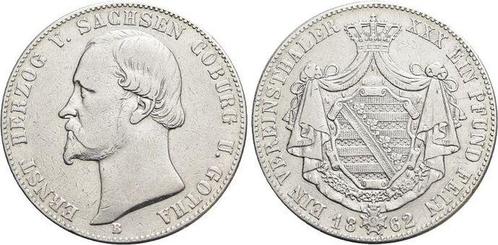 Vereinstaler, daalder 1862 B Sachsen-coburg-gotha Ernst I..., Postzegels en Munten, Munten | Europa | Niet-Euromunten, Verzenden