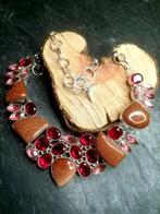 Zilver, Goudsteen, Granaat, Roze tourmalijn - Kraagketting