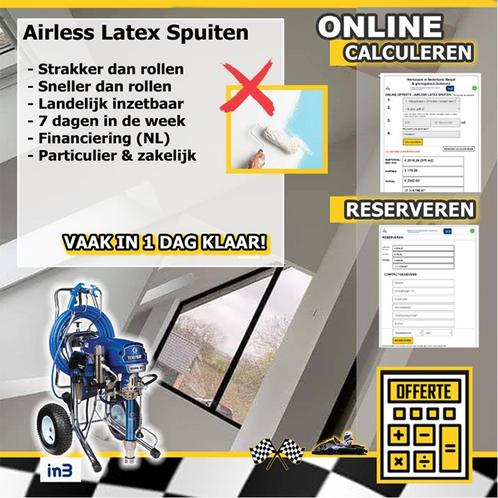 Latex spuiten online calculeren reserveren | ook bij spoed, Doe-het-zelf en Verbouw, Verf, Beits en Lak, Nieuw