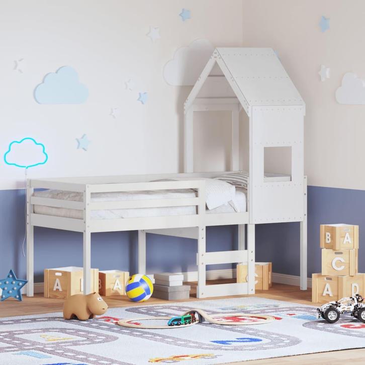 vidaXL Hoogslaper met huisje 75x190 cm massief grenenhout, Huis en Inrichting, Slaapkamer | Bedden, Wit, Nieuw, Hout, Verzenden