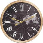 Wooden Wall Clock Black Worldmap Dia 60*4.5cm with Glass, Huis en Inrichting, Woonaccessoires | Klokken, Nieuw, Verzenden