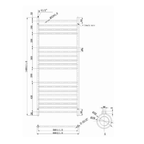 EH Design Radiator Athena 60x140 cm Geborsteld RVS Chroom, Doe-het-zelf en Verbouw, Sanitair, Ophalen of Verzenden