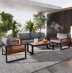 Tuin Loungeset 4-Delig – IJzer &amp; Hout, Met Kussens, Tuin en Terras, Tuinsets en Loungesets, Verzenden, Nieuw
