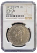 Koning Willem II 2 1/2 gulden 1849 AU details NGC, Postzegels en Munten, Munten | Nederland, Zilver, Losse munt, Verzenden