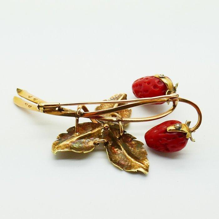 Broche - 14 karaat Geel goud, Roségoud Bloedkoraal - Wenen, Sieraden, Tassen en Uiterlijk, Antieke sieraden