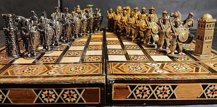 Schaakspel - Reconquista - Hout, parelmoer, brons, Antiek en Kunst, Curiosa en Brocante