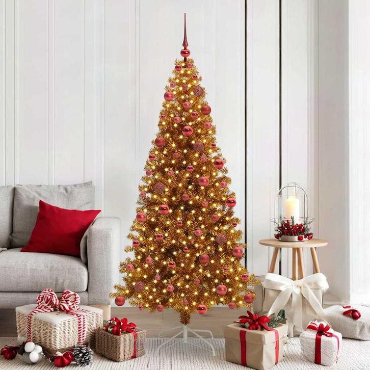 vidaXL Kerstboom met 300 LED met standaard Goud 180 cm PET, Diversen, Kerst, Nieuw, Verzenden