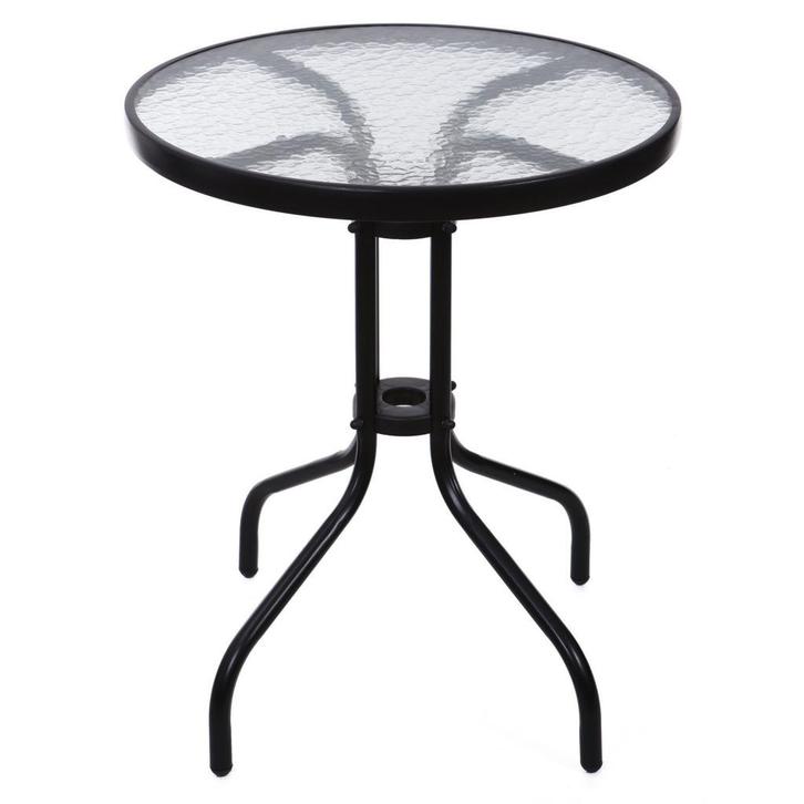 Moderne Tuintafel - 60cm Gehard Glas - Zwart Stalen Frame, Tuin en Terras, Tuintafels, Rond, Nieuw, Metaal, Ophalen of Verzenden