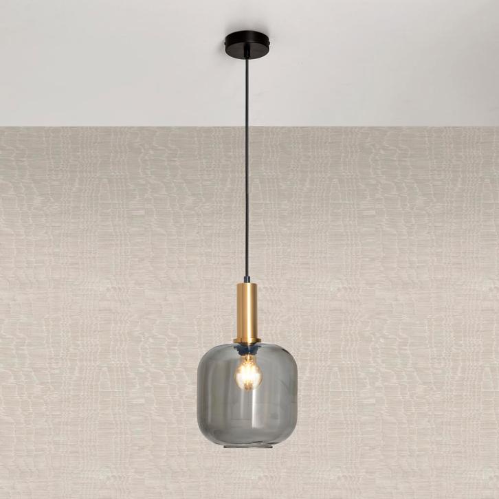 Design Hanglamp Messing met Smoke Glas, Huis en Inrichting, Lampen | Hanglampen, Nieuw, Verzenden