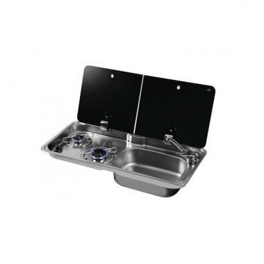 Spoelbak gastoestel 2pits combi piezo rookglas, Caravans en Kamperen, Overige Caravans en Kamperen, Nieuw, Ophalen of Verzenden