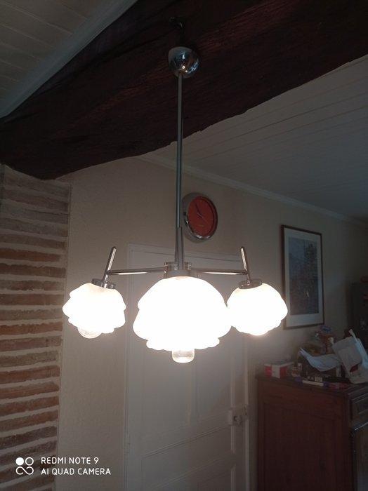 Plafondlamp - Chroom, Glas - vintage art déco, Antiek en Kunst, Curiosa en Brocante