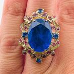 Zonder Minimumprijs - Ring - 9 kt. Geel goud, Zilver Saffier, Nieuw